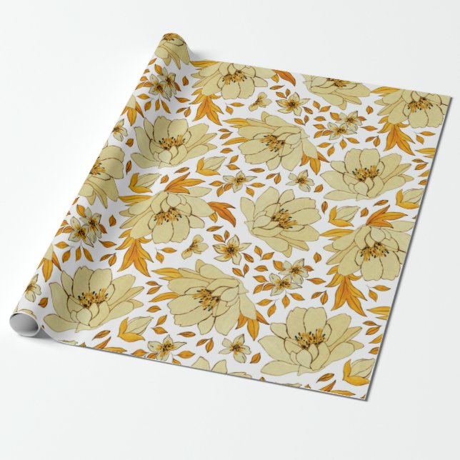 Papier Cadeau Aquarelle Motif jaune orange (Déroulé)