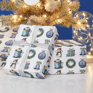 Papier Cadeau Aquarelle Noël Amusants en blanc