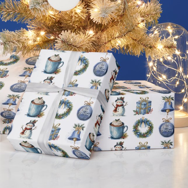 Papier Cadeau Aquarelle Noël Amusants en blanc (Vacances)