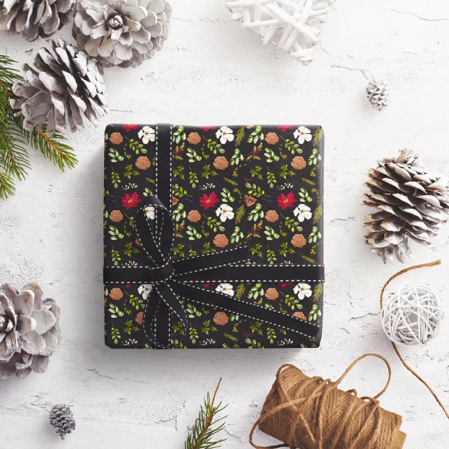 Papier Cadeau Aquarelle Noël Élégant feuillage floral (Créateur téléchargé)