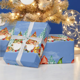 Papier Cadeau Aquarelle Noël mignonne Gnomes Elves