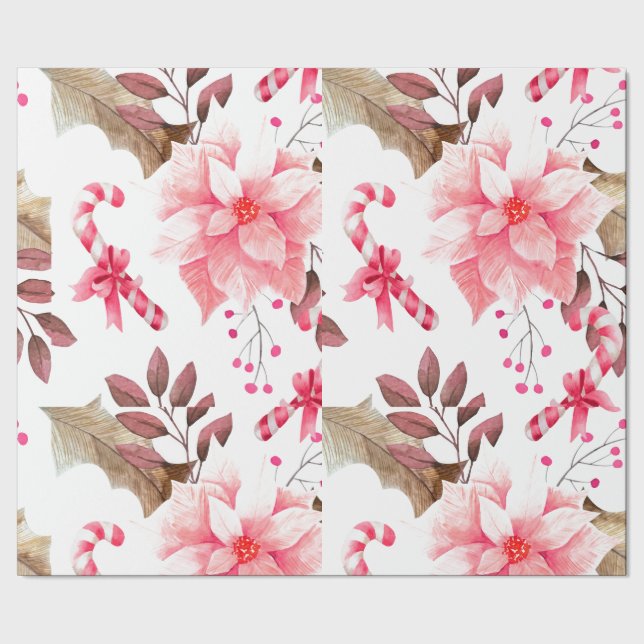 Papier Cadeau Aquarelle Noël Pointsettia Fleurs florales (Couture)