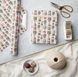 Papier Cadeau Aquarelle Noël rouge et vert noisette