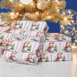 Papier Cadeau Aquarelle Noël Snowman Dans Les Flèches De Neige