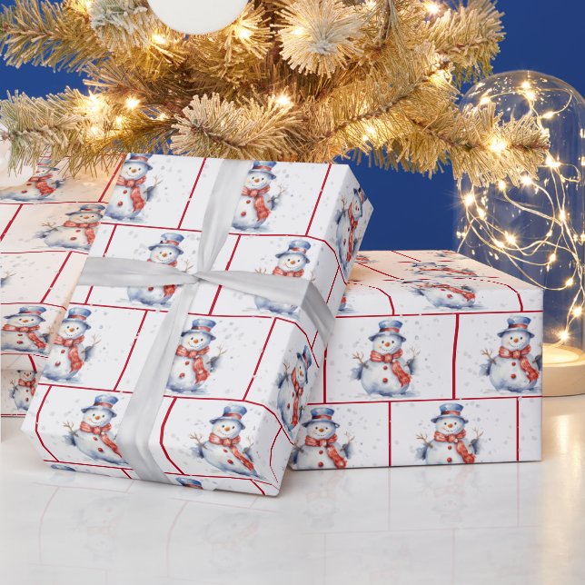 Papier Cadeau Aquarelle Noël Snowmen Dans Les Flèches De Neige (Vacances)