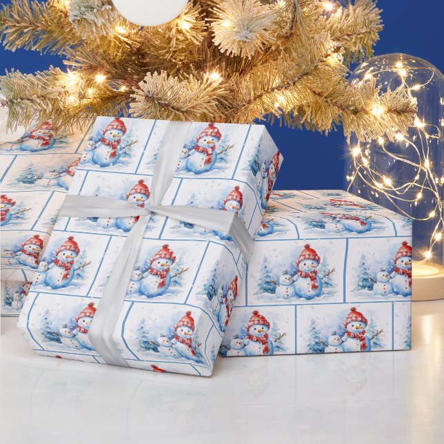 Papier Cadeau Aquarelle Noël Snowmen Dans Les Flèches De Neige (Vacances)