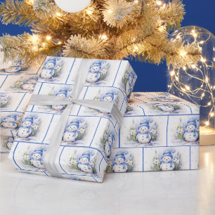 Papier Cadeau Aquarelle Noël Snowmen Dans Les Flèches De Neige