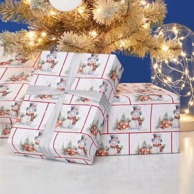 Papier Cadeau Aquarelle Noël Snowmen Dans Les Flèches De Neige (Vacances)