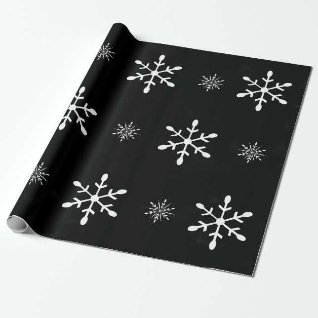 Papier Cadeau Aquarelle noire et Noël blanc des flocons de neige (Déroulé)