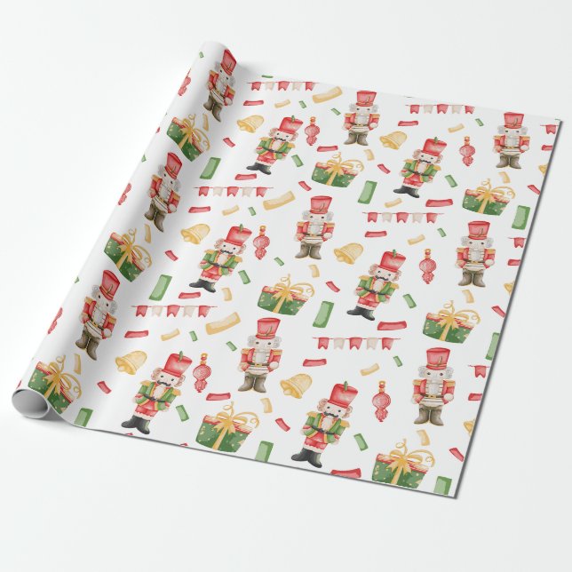 Papier Cadeau Aquarelle Noisettes de Noël et Décorations (Déroulé)