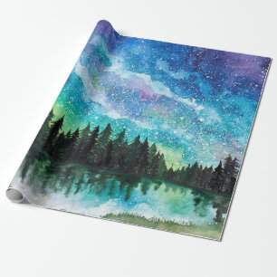 Papier Cadeau Aquarelle nuit paysage Voie Lactée