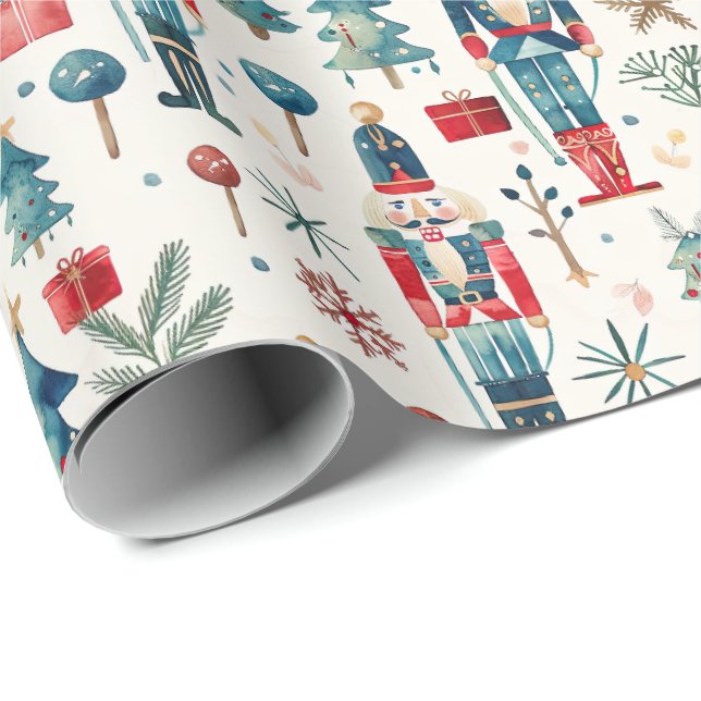 Papier Cadeau Aquarelle Nutcrackers Amusants Noël Roll de (Coin rond)