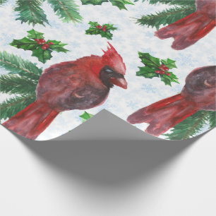 Papier Cadeau aquarelle Oiseau cardinal rouge