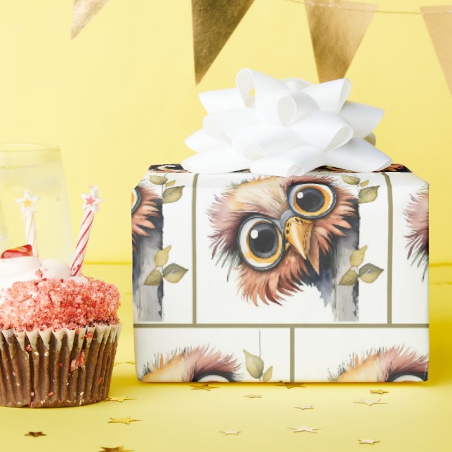 Papier Cadeau Aquarelle Oiseau Jeter Un Regard Autour De L'Arbre (Fête d'anniversaire)