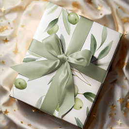 Papier Cadeau Aquarelle Olives vertes et Feuilles Pattes sans co