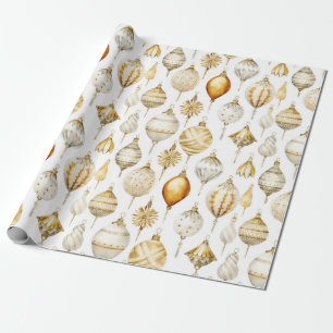 Papier Cadeau Aquarelle or argent Vintage ornements de Noël