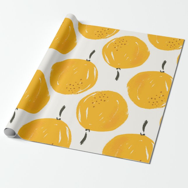 Papier Cadeau Aquarelle oranges fruit peinture à la main illustr (Déroulé)
