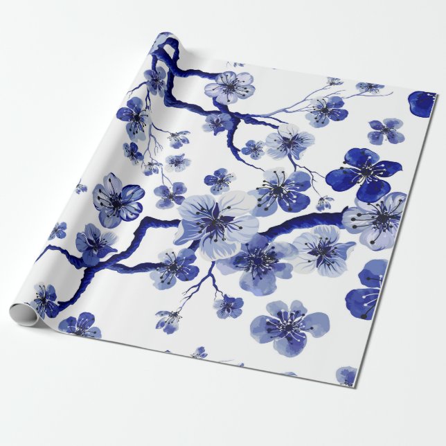 Papier Cadeau "Aquarelle orientale motif avec branche sakura. S (Déroulé)