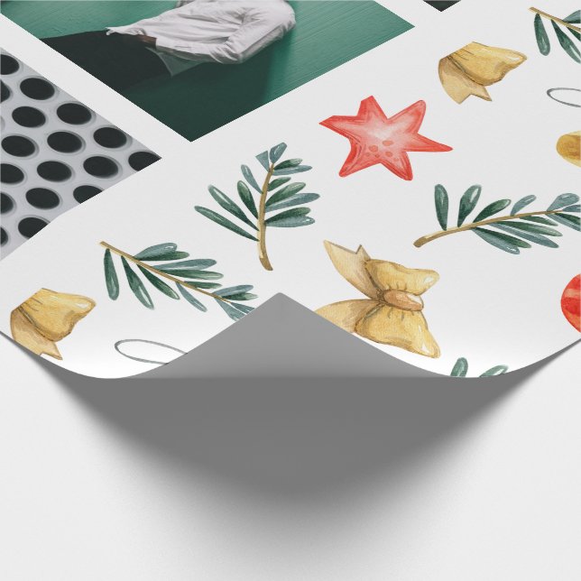 Papier Cadeau Aquarelle Ornements de Noël Collage photo (Coin)