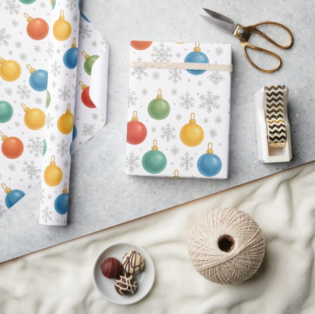 Papier Cadeau Aquarelle - Ornements de Noël et flocons de neige  (Artisanat)