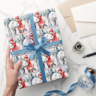 Papier Cadeau Aquarelle Ours Polaire Avec Fille