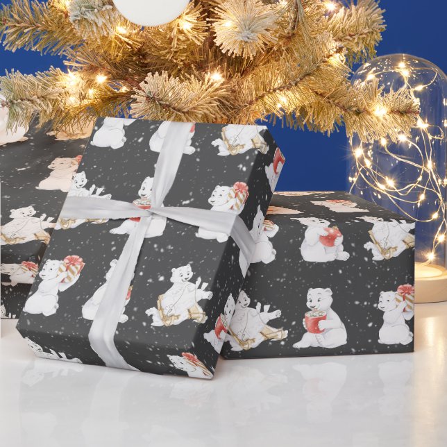 Papier Cadeau Aquarelle Ours Polaires Dans Les Snowflakes (Vacances)