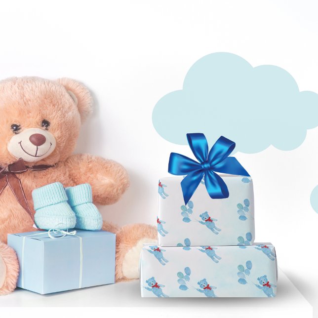 Papier Cadeau Aquarelle Ours Teddy Avec Ballons (Créateur téléchargé)