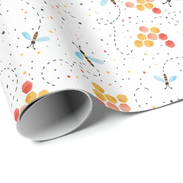 Papier Cadeau Aquarelle papier Motif d'abeille (Coin rond)