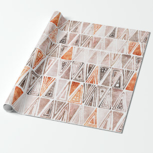 Papier Cadeau Aquarelle Pastel Terracotta Triangles Tribales