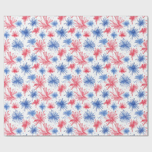 Papier Cadeau Aquarelle Patriotique Rouge et Bleu Feux d'artific