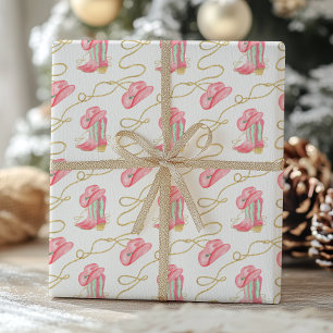 Papier Cadeau Aquarelle Pays Noël Cowboy Botte