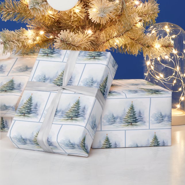 Papier Cadeau Aquarelle paysage de la forêt de Noël (Vacances)