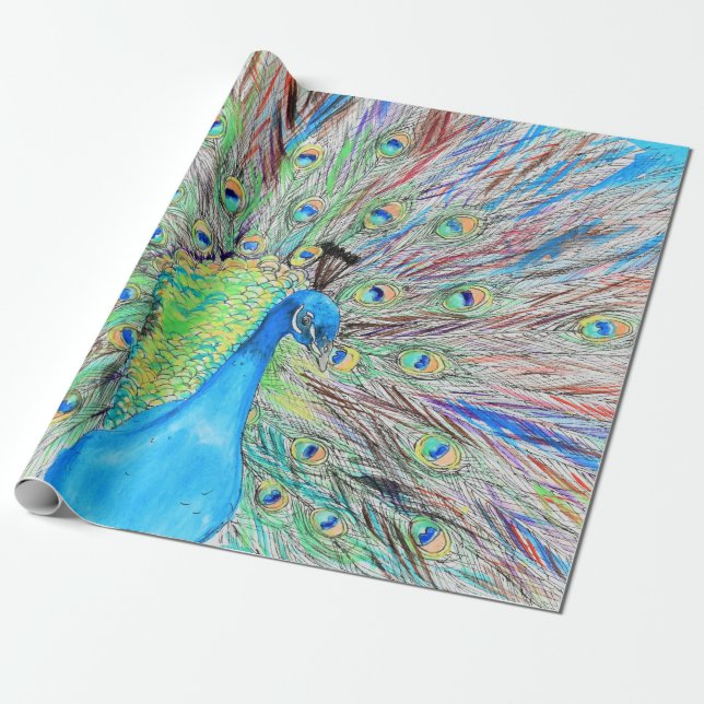 Papier Cadeau Aquarelle Peacock peinture (Déroulé)
