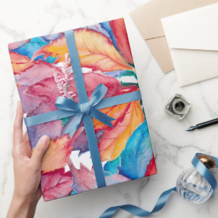 Papier Cadeau Aquarelle Peint Botanique Poinsettia Noël