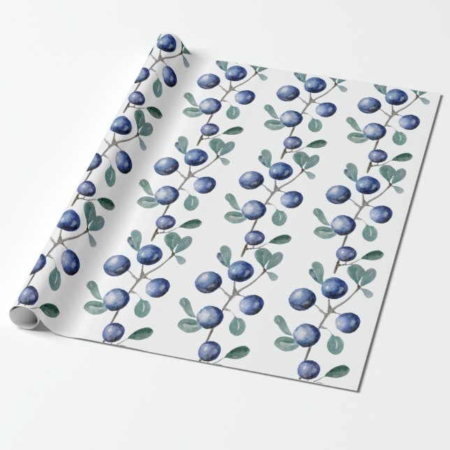 Papier Cadeau Aquarelle peinte à la main Bleu bleuets (Déroulé)