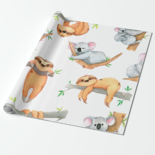 Papier Cadeau Aquarelle peinte à la main motif tropical mignon a