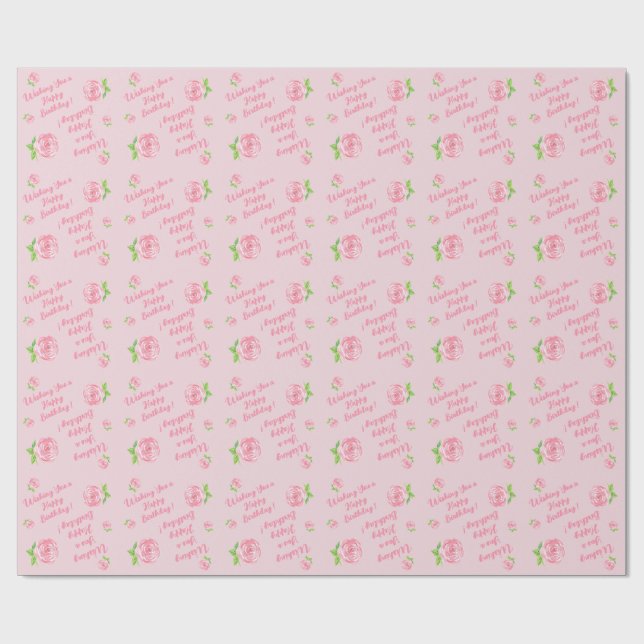 Papier Cadeau Aquarelle peinte à la main Rose JEUX cadeau d'anni (Plat)