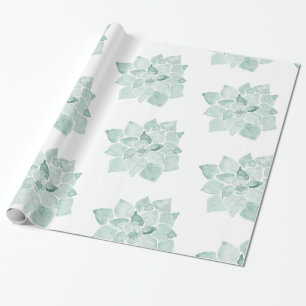 Papier Cadeau Aquarelle Peinte à la main Succulent Echeveria Ver