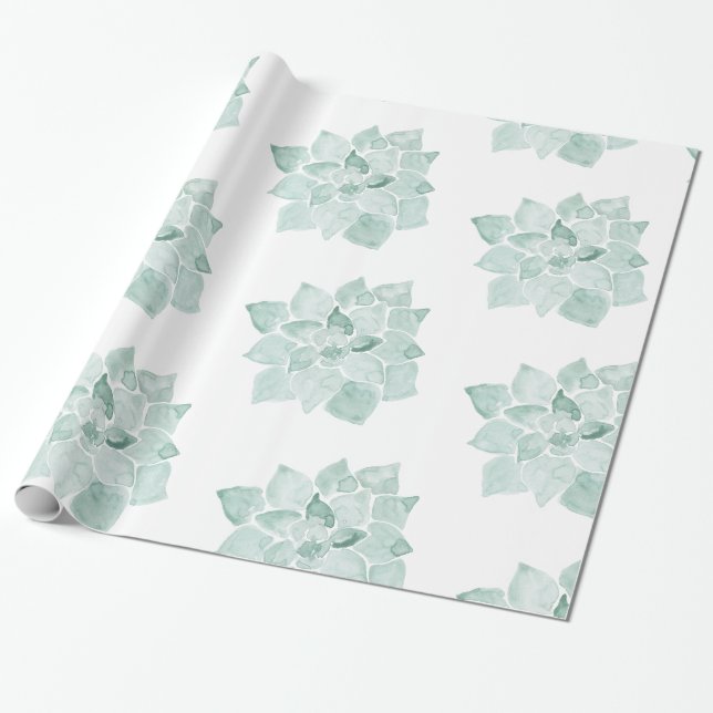 Papier Cadeau Aquarelle Peinte à la main Succulent Echeveria Ver (Déroulé)
