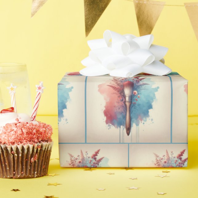 Papier Cadeau Aquarelle Peinture et Fleurs (Fête d'anniversaire)