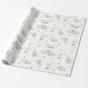 Papier Cadeau Aquarelle personnalisée Abeille à miel florale