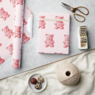 Papier Cadeau Aquarelle personnalisée Cute rose Gummy Ours