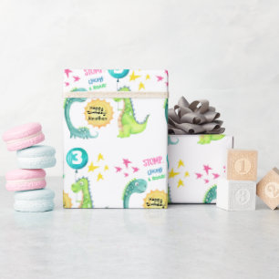 Papier Cadeau Aquarelle personnalisée Dinosaure Anniversaire