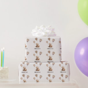 Papier Cadeau Aquarelle photo ours 1er anniversaire moderne