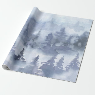 Papier Cadeau Aquarelle Pin rustique Arbres Forêt Neige hiver