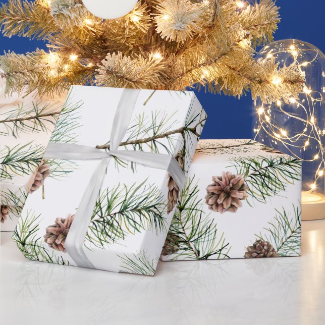 Papier Cadeau Aquarelle Pine et Pinecones vacances (Vacances)