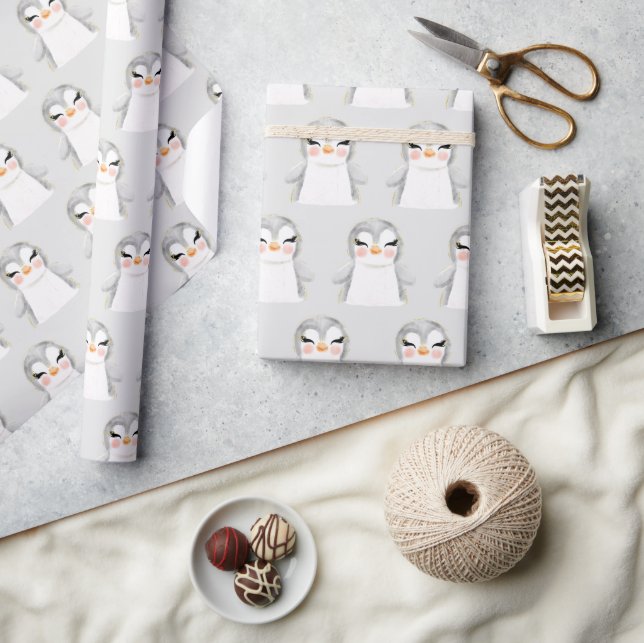 Papier Cadeau Aquarelle Pingouin Cute Moderne (Artisanat)