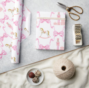 Papier Cadeau Aquarelle Pink Nutcracker et Bows