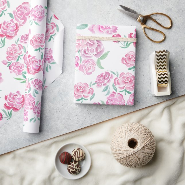 Papier Cadeau Aquarelle Pink Peonies Design (Artisanat)