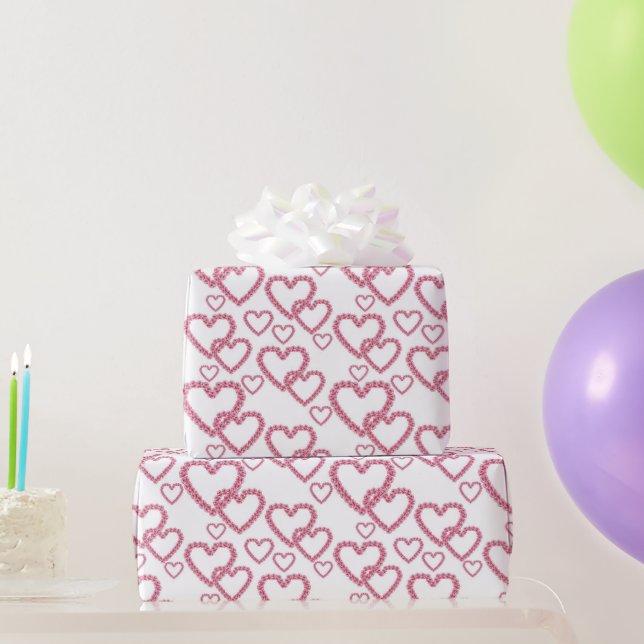 Papier Cadeau Aquarelle Pink Peony Hearts (Cadeaux de fête)